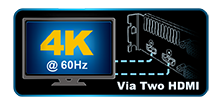 <font color=#3399FF style="font-weight:bold;">Support 4K @ 60Hz Via Two HDMI</font>