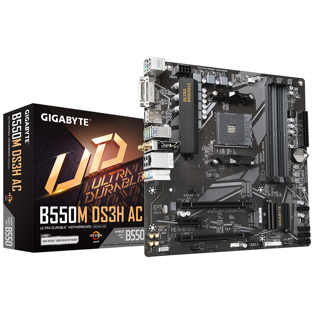 Motherboard Gigabyte  B550M Ds3H Ac Rev  1 5  Sockcket Am4  4  Ddr4  Hdmi  Micro Atx - B550M DS3H AC REV. 1.5