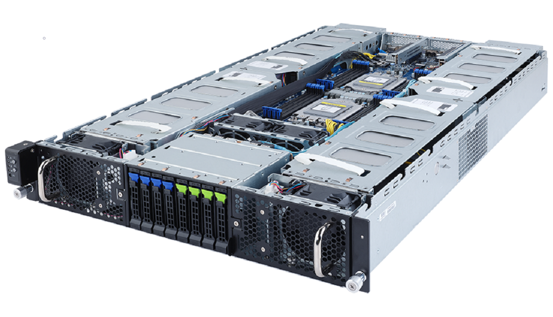 GIGABYTE’s G293-Z43 provides an industry-leading ultra-high density of sixteen AMD Alveo™ V70 Inference Accelerator Cards in a compact 2U chassis. This setup offers surpassing performance and energy efficiency, as well as lower latency. Such a dense configuration is made possible by GIGABYTE’s proprietary server cooling technology.