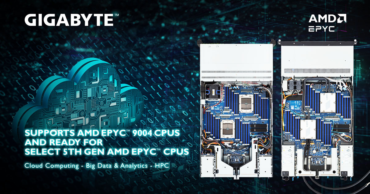 GIGABYTE lance des serveurs haute capacité de mémoire pour Cloud Computing et Big Data utilisant les processeurs AMD EPYC™ 9004 et prêts à accueillir certains processeurs AMD EPYC de 5e génération