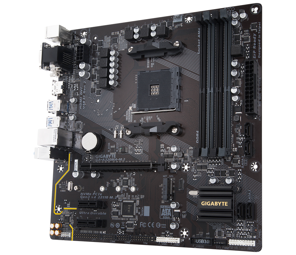 gigabyhte AMD A320, AM4 Socket,Ultra Durable Motherboard with Fast Onboard  Storage with NVMe,PCIe Gen3 x4 110mm M.2, 4K Ultra HD Support  (GA-A320M-S2H) Motherboard - gigabyhte 