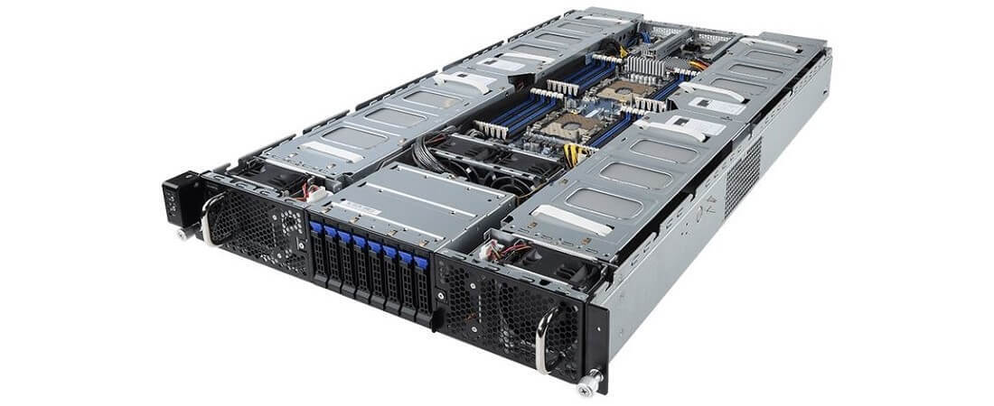 GIGABYTE’s G291-281 is a high-density GPU server. Its industry-leading design can support up to 8 double-slot GPGPUs or co-processor cards within a 2U chassis.
