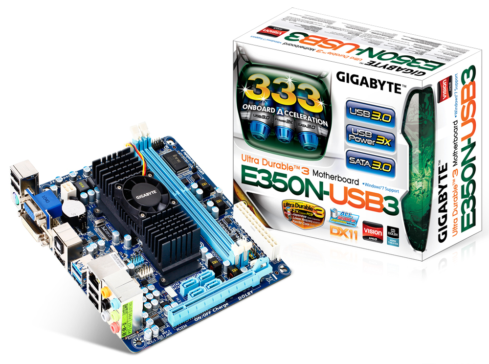 Placa base de escritorio Gigabyte Ultra Durable 3 GA-E350N-USB3 - Chipset AMD - AMD E350 de doble núcleo (2 núcleos) - GA-E350N-USB3