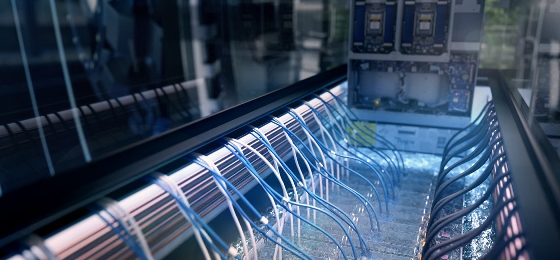 Immersion cooling submerges servers directly in a bath of nonconductive fluid to cool the servers without any additional active cooling systems or parts, which greatly enhances energy efficiency.