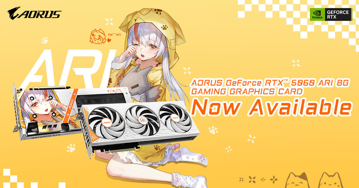 GIGABYTE Announces AORUS GeForce RTX™ 5060 ARI Edition Graphics Card is Available