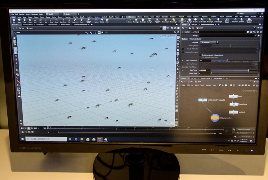 The computer classroom can be used to run many different types
of software, such as Adobe CC, Maya 3D, Unreal and other creative art software,
animation software, video editing software or game production software. This
image shows the use of Houdini FX software for real-time rending of multiple 3D
models.