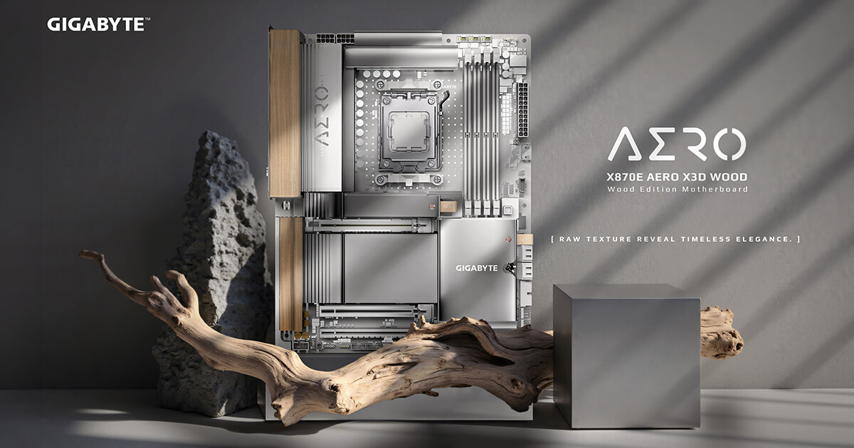X870E AERO X3D WOOD redéfinit la carte mère, où la texture brute révèle une élégance intemporelle