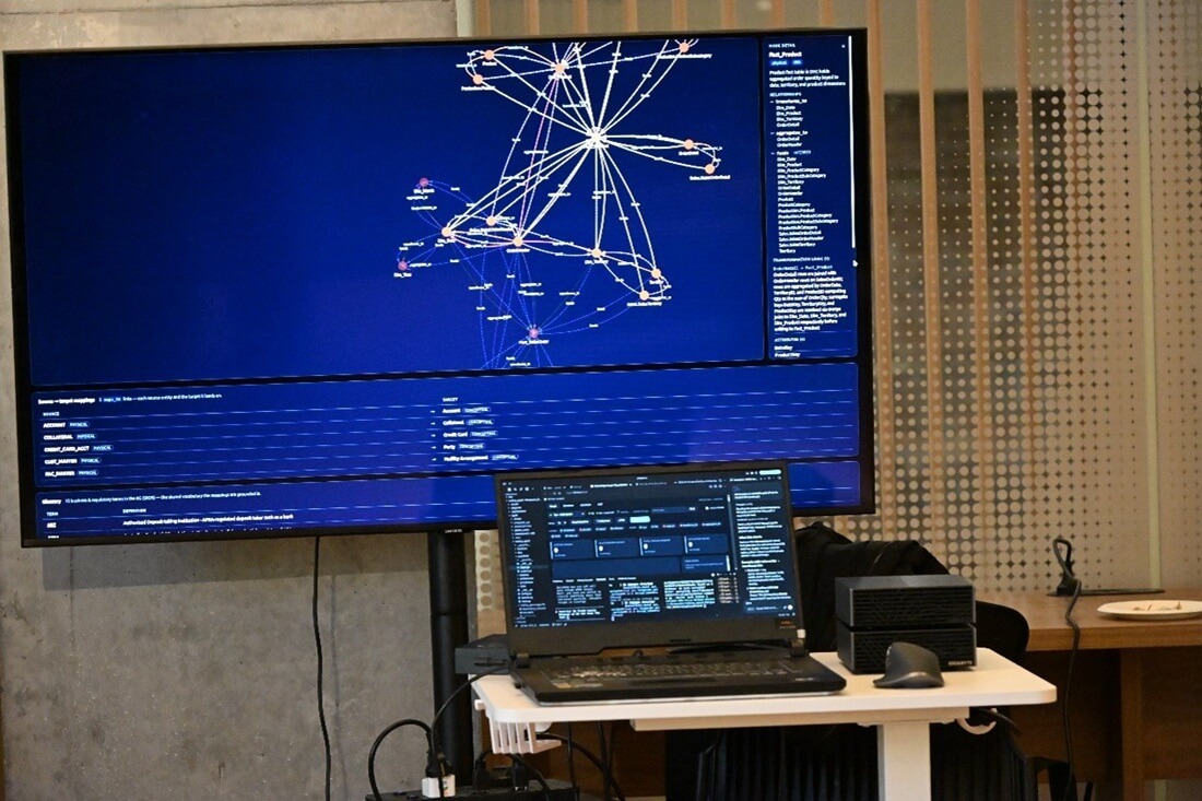 Cognitivo's team running a live, on-site demonstration of its knowledge-graph-powered reasoning AI on GIGABYTE's AI TOP ATOM—proof that on-premises reasoning AI can perform as well on the sales floor as it does in production.