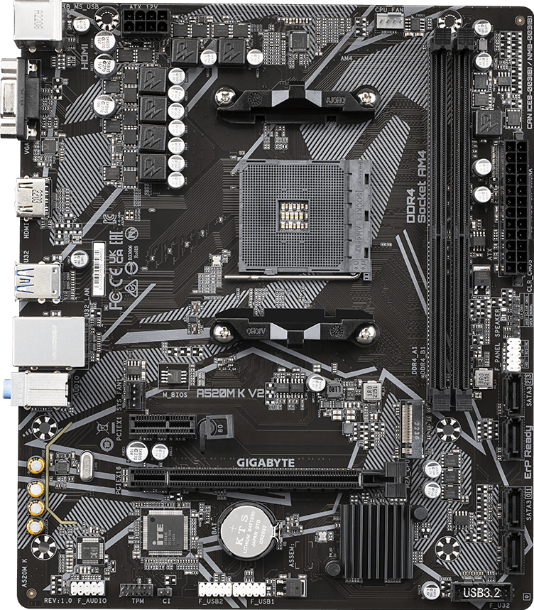 マザーボード（A520M K V2）+DDR4メモリ（8GB、3200MHz） Amazon | Gigabyte A520M K V2 マザーボード AMD A520 ソケット AM4