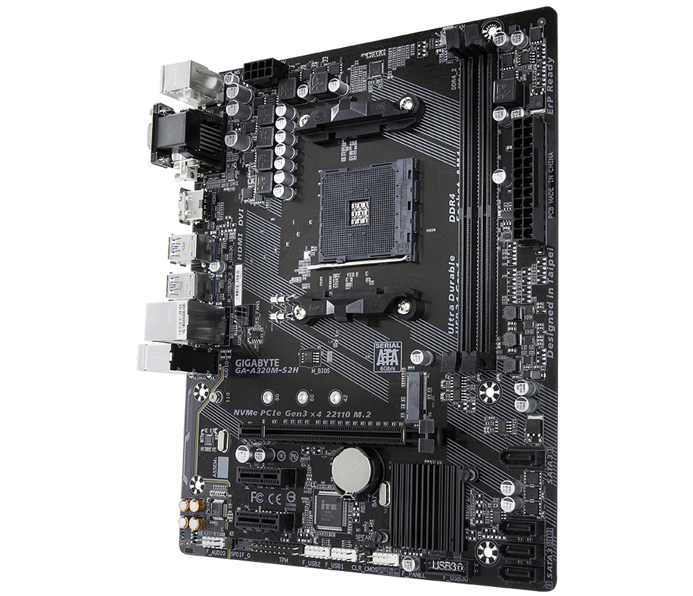 gigabyhte AMD A320, AM4 Socket,Ultra Durable Motherboard with Fast Onboard  Storage with NVMe,PCIe Gen3 x4 110mm M.2, 4K Ultra HD Support  (GA-A320M-S2H) Motherboard - gigabyhte 