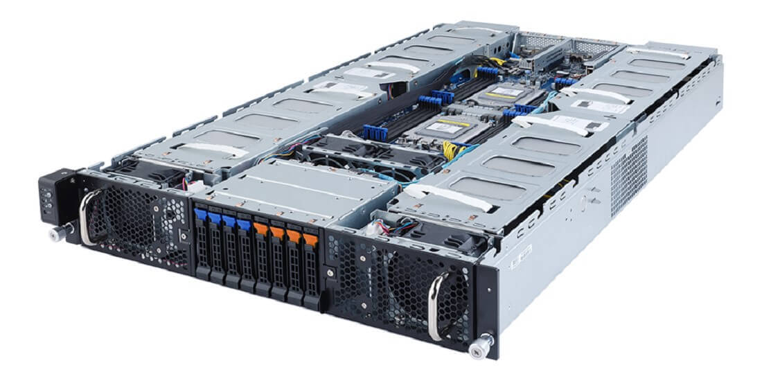 The G292-Z42 is a 2U 8-node GPU Server powered by AMD EPYC™ processors. It specializes in high density HPC applications and parallel computing. It is able to fit a lot of computing power into a very small footprint, making it an excellent choice for the IQTC’s ninth computing cluster.