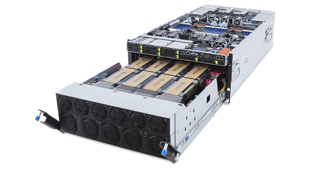 GIGABYTE’s G593-SD0 and G593-ZD2 integrate the most advanced 4th Generation Intel® Xeon® and AMD EPYC™ 9004 CPUs, respectively, with NVIDIA’s HGX™ H100 computing module inside a 5U chassis. This is one of the most powerful AI computing platforms on the planet, and it can be the linchpin in your AI training setup.