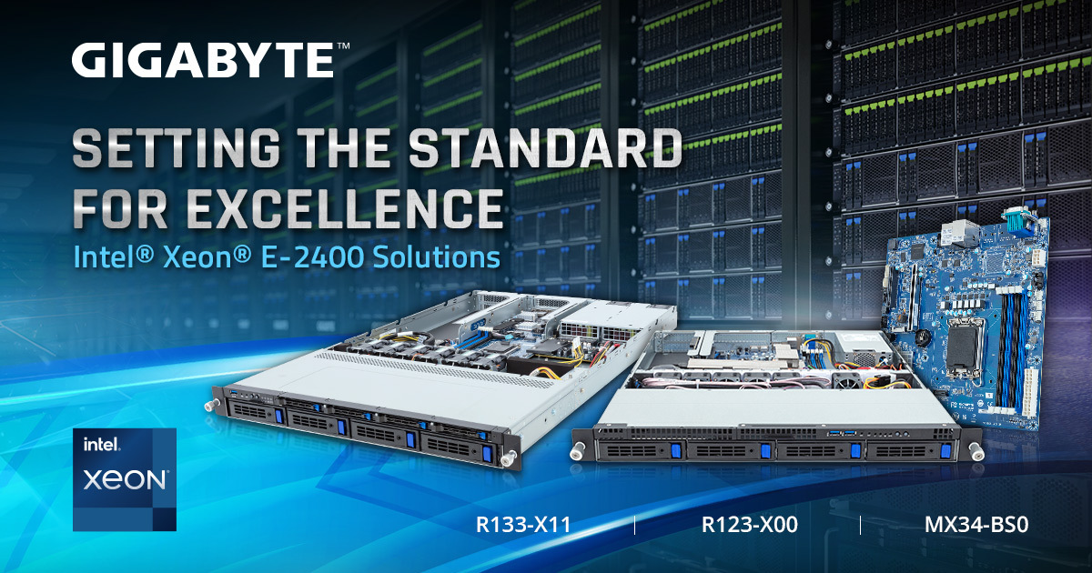 GIGABYTE lanceert servers aangedreven door Intel<sup>®</sup> Xeon<sup>®</sup> E-2400 processoren en heeft  updates uitgebracht om 5e generatie Intel Xeon Scalable processoren te ondersteunen