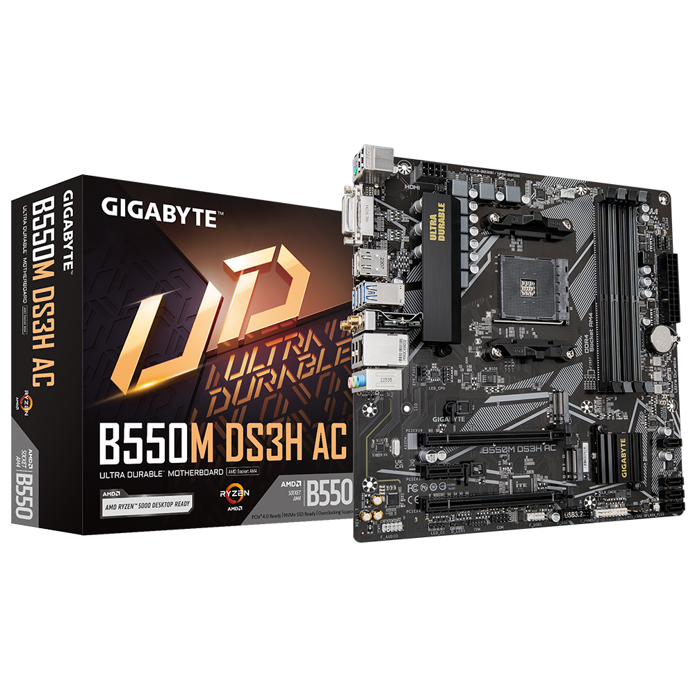 Motherboard Gigabyte  B550M Ds3H Ac Rev  1 7  Socket Am4  4  Ddr4  Hdmi  Micro Atx   Rgb Fusion - GIGABYTE