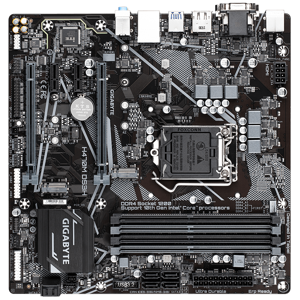 Gigabyte H470M DS3H LGA1200/Intel/H470/Micro ATX/Dual M.2/SATA 6Gb/s/USB 3.2 Gen 1/DDR4/Motherboard 