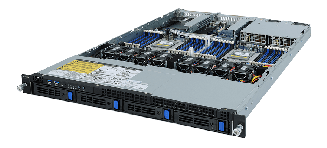 GIGABYTE R182-Z90 servers handle computing for NIPA Enterprise Public Cloud. Its AMD EPYC™ processors contain a high number of cores and threads, making it possible for NIPA Cloud to offer more computational resources and better performance at a competitive cost.