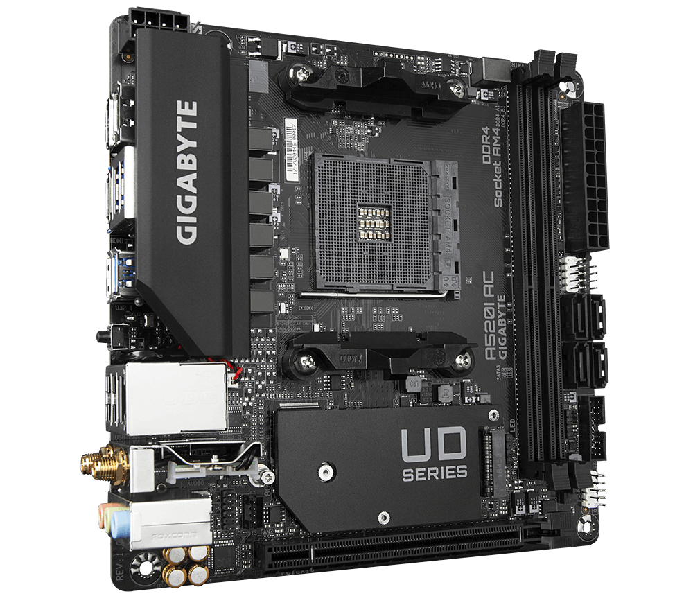 Плата mini itx am4. Gigabyte a520i AC. Материнская плата a520i AC. A520 Mini ITX am4. A520i AC Gigabyte f панель.