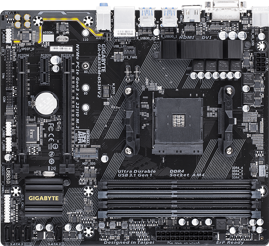 Carte mere GIGABYTE GA-AB350M-HD3 REV 1.0 SANS PLAQUE SOCKET AM4