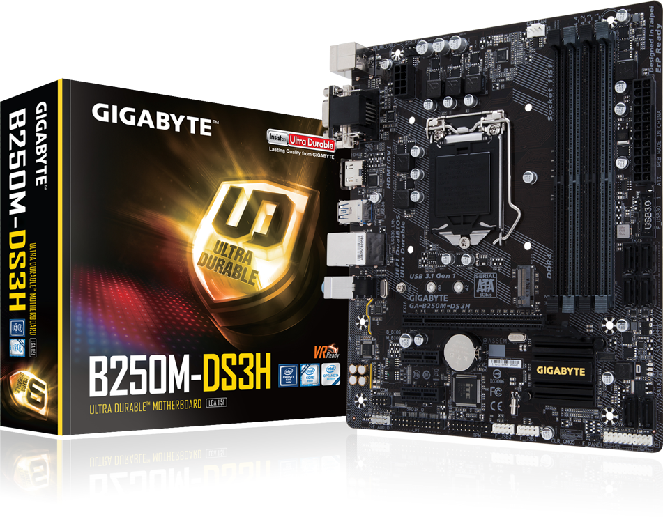 thumbnail image 2 of GIGABYTE GA-B250M-D3H LGA 1151 Micro ATX Motherboard – Intel B250, HDMI, DDR4 2 of 5
