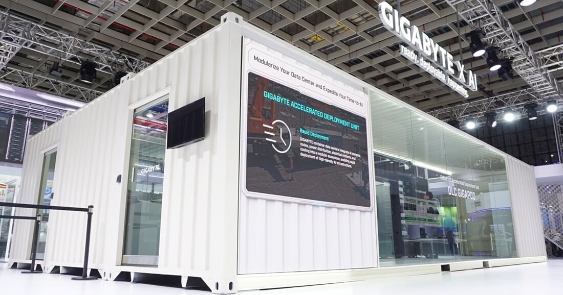 GIGABYTE embodies AI infrastructure leadership with our self-designed AI factory, GAIFA, and our prefabricated modular data center, GADU (pictured). These can be the building blocks of sovereign AI infrastructure that is independent from external service providers.