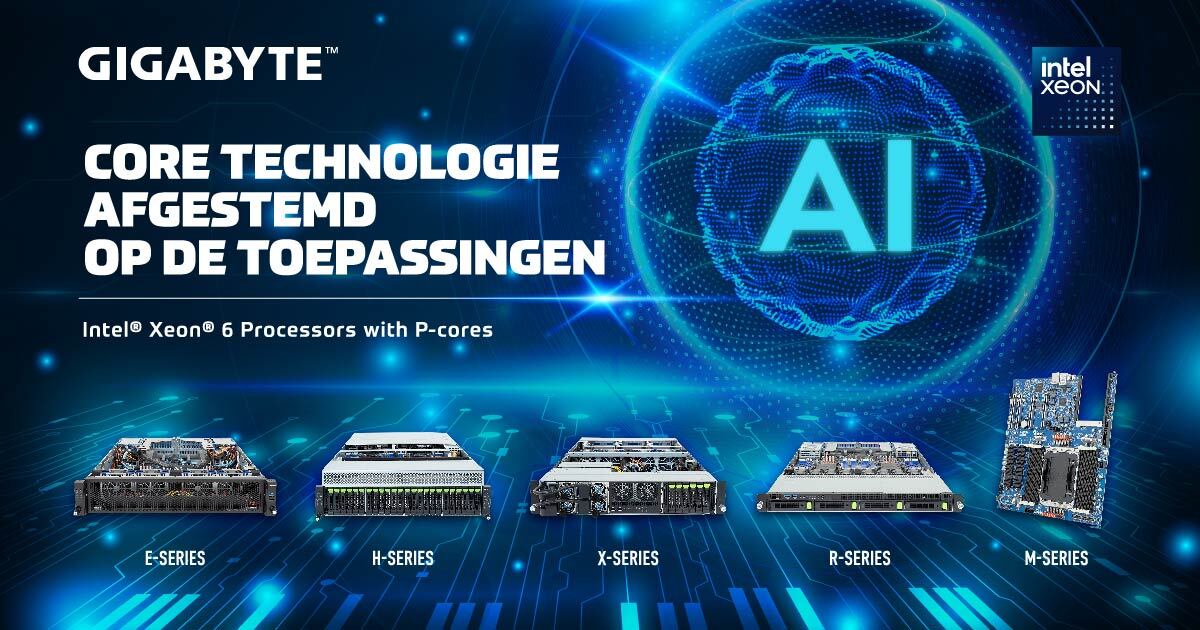 GIGABYTE kondigt prestatie-geoptimaliseerde servers aan met Intel<sup>®</sup> Xeon<sup>®</sup> 6900-serie P-core voor AI, Cloud Computing en Edge &amp; IoT